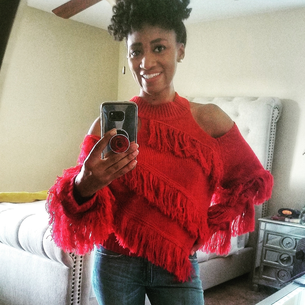 Fringe Cold Shoulder Sweater